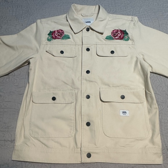 Vans Anaheim Needlepoint Floral Jacket Men's Cream Roses Snap Front - Picture 2 of 9
